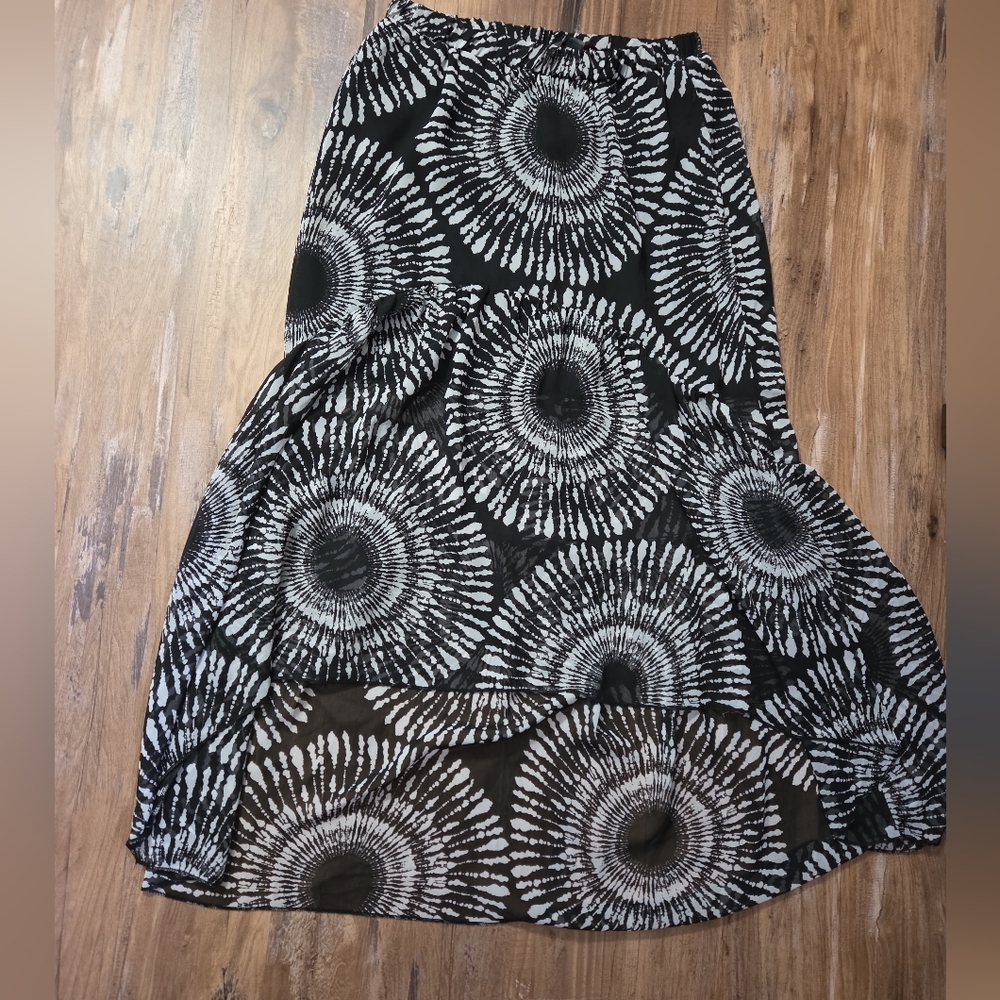 Heart Soul Black & White Sheer Midi Skirt with Lined Underskirt